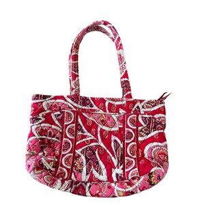 Vera Bradley Tote Bag Purse Red Pink Shoulder 12x9" Floral Paisley Boho Classy